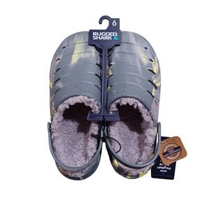 Rugged Shark B RGS Lined Clogs Mens 6 Grey Yellow Marbled Faux Fur Slip On Shoes